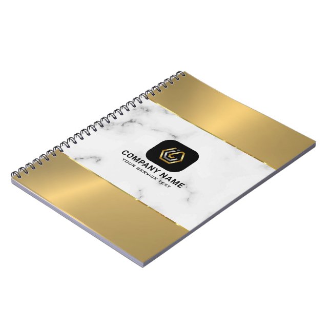Merble and metallic gold texture custom logo  notebook (Left Side)