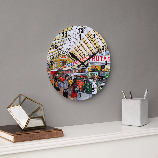 Mercado Central de Valencia Painting by Alfred Fox Large Clock (Office)