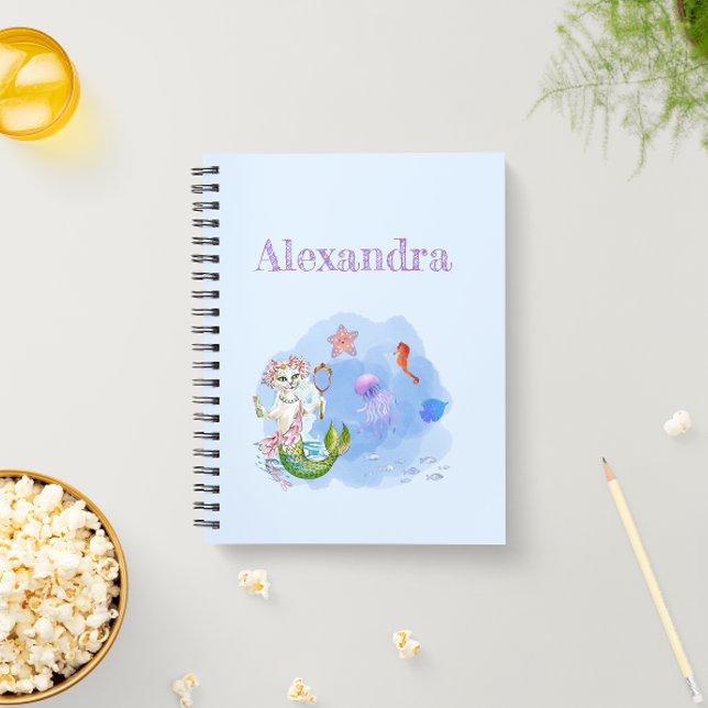 Mercat light blue mermaid cat custom name notebook (Creator Uploaded)