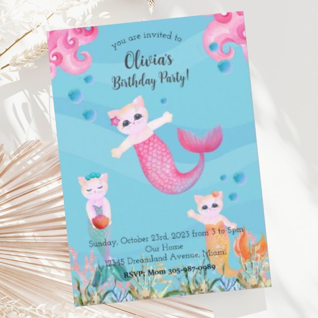 Mercat Mermaid Cat Birthday Party Invitation (Creator Uploaded)