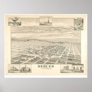 Merced, CA. Panoramic Map 1888 (1062A) Poster