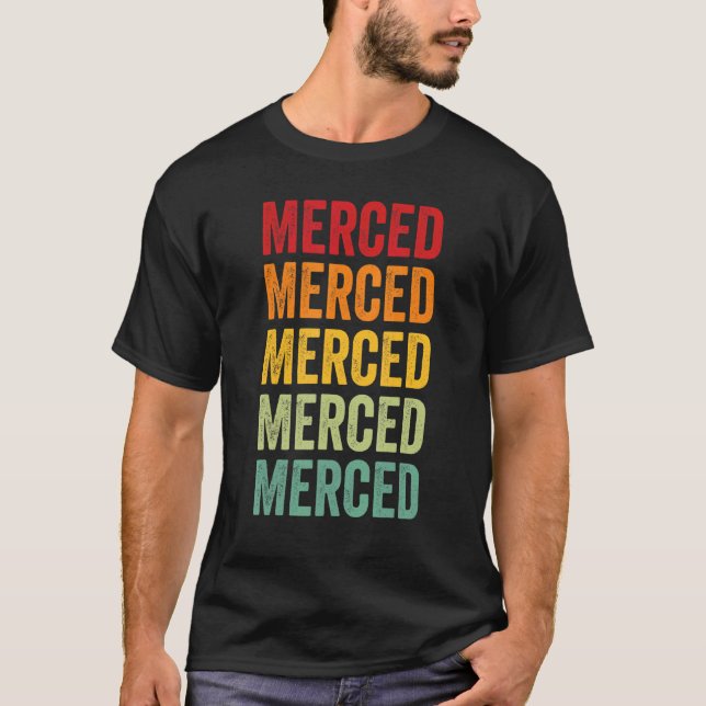 Merced County California Rainbow Text Design T-Shirt (Front)