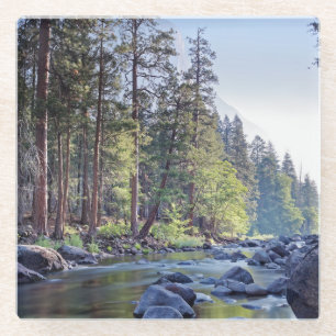 Merced River   Yosemite National Park at Sunrise Glass Coaster