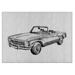 Mercedes Benz 280 SL Convertible Car Illustration Cutting Board