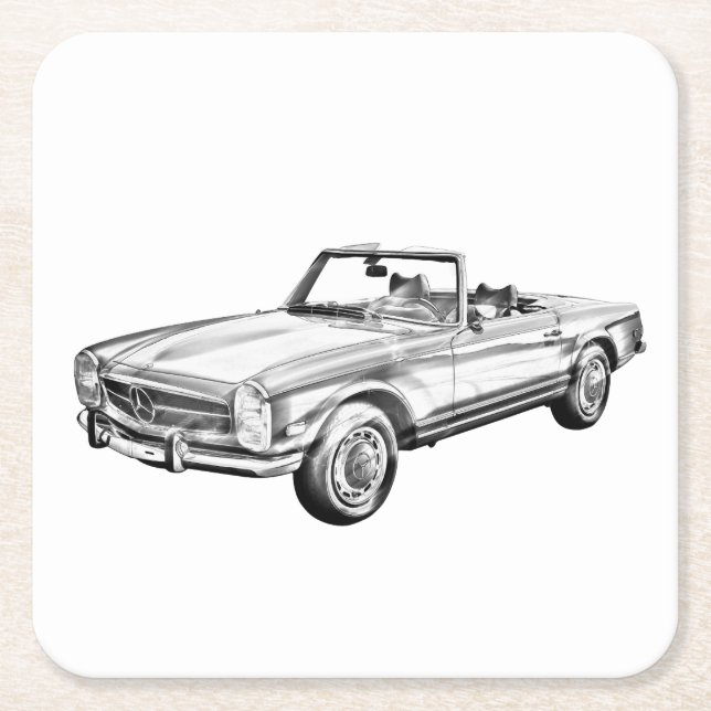 Mercedes Benz 280 SL Convertible Car Illustration Square Paper Coaster (Front)