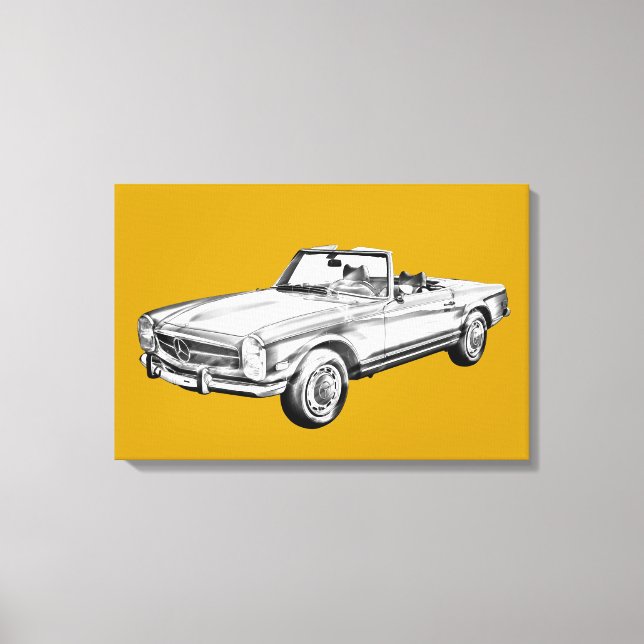 Mercedes Benz 280 SL Convertible Illustration Canvas Print (Front)