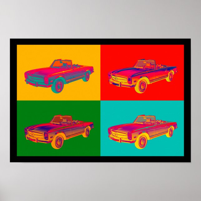 Mercedes Benz 280 SL Convertible Pop Art Poster (Front)