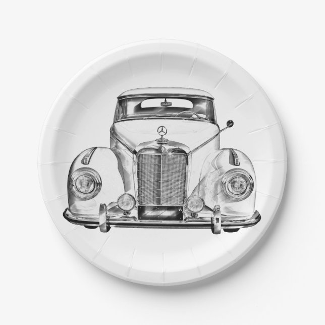 Mercedes Benz 300 Luxury Classic Car Illustration Paper Plate (Front)