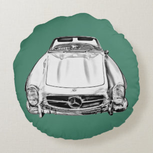 Mercedes Benz 300 SL Convertible Car Illustration Round Cushion