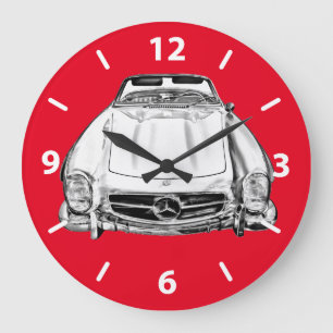 Mercedes Benz 300 SL Convertible Illustration Large Clock