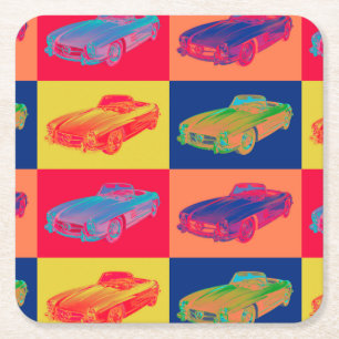 Mercedes Benz 300 SL Convertible Pop Art Square Paper Coaster