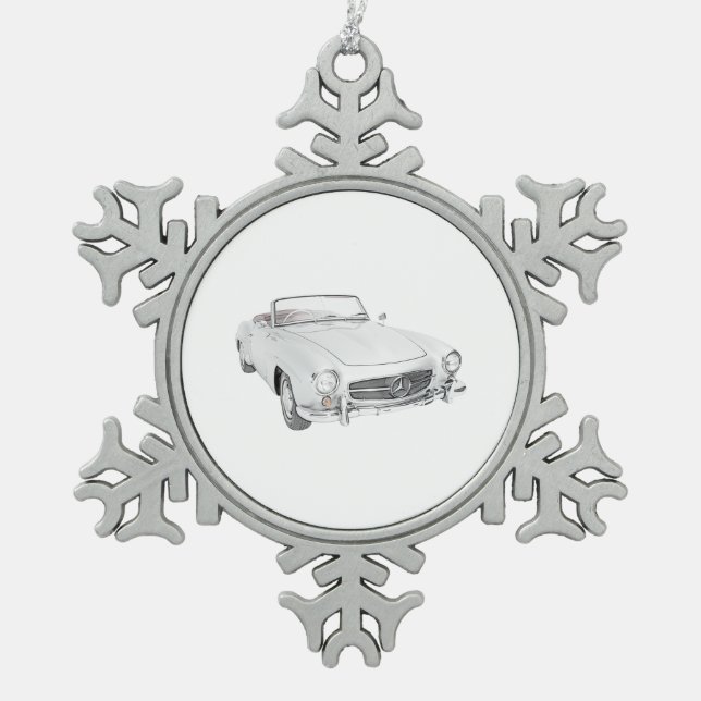 Mercedes classic convertible snowflake pewter christmas ornament (Front)