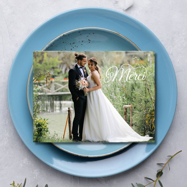Merci Beacoup Favourite Wedding Day Photo Postcard (Merci Beacoup Favorite Wedding Day Photo Thank You Postcard)