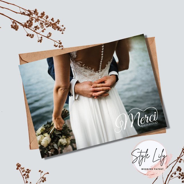 Merci Beacoup Photo Wedding Thank You Card (Creator Uploaded)