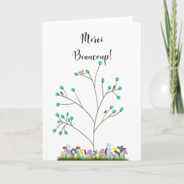 Merci Beaucoup Blossom Tree & Flowers Card (Front)