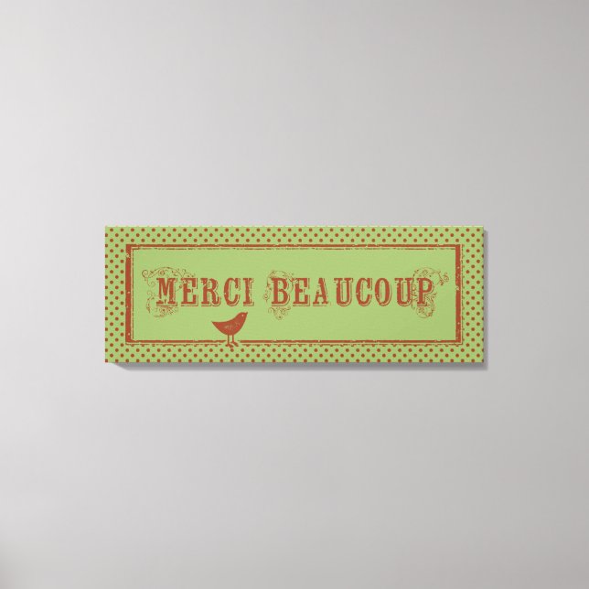 Merci Beaucoup Distressed Bird Art Canvas Print (Front)