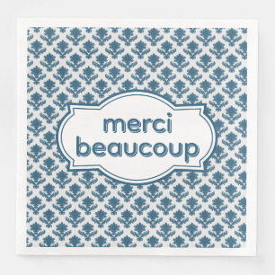 Merci Beaucoup Elegant French Tapestry Blue White Napkin
