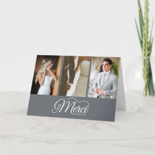 Merci Beaucoup Gray Photo Hand Lettered Wedding Thank You Card
