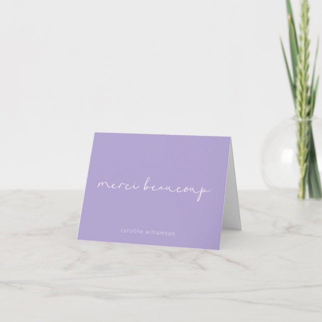 Merci Beaucoup in Lilac Minimalist Personalized  Thank You Card (Front)