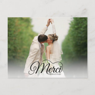 Merci Beaucoup Modern Photo Wedding Thank You Postcard