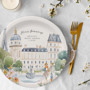 Merci Beaucoup   Parisian Watercolor Garden Paper Plate