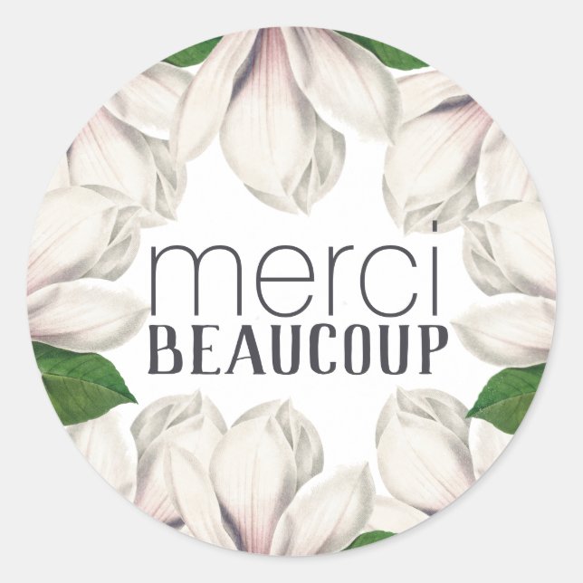 Merci Beaucoup Thank You Floral Magnolia Sticker (Front)