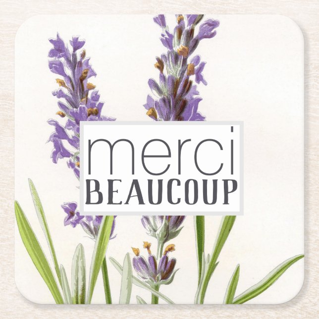 Merci Beaucoup Thank You Lavender Paper Coasters (Front)