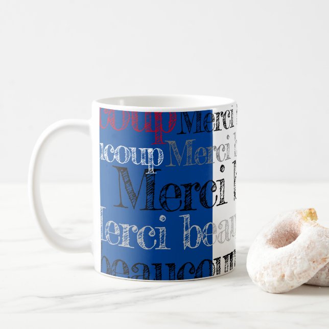 Merci beaucoup/ thank you so much french coffee mug (With Donut)