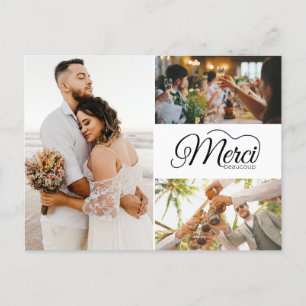 Merci Beaucoup Three Photo Elegant Wedding Invitation Postcard