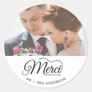 Merci Beaucoup Wedding Day Photo Classic Round Sticker