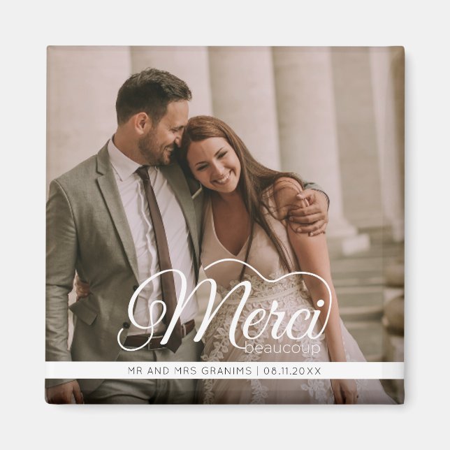 Merci Beaucoup Wedding Photo Favour Magnet (Front)