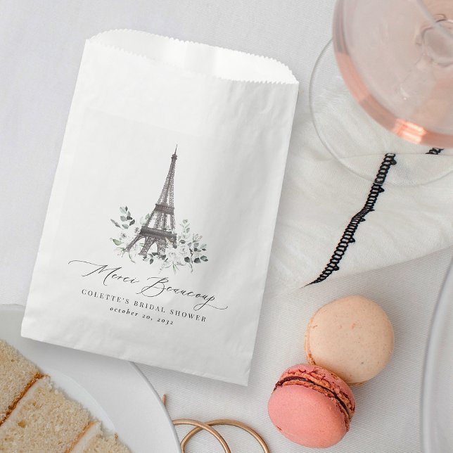 Merci Beaucoup White Floral Paris Bridal Shower Favour Bags (Creator Uploaded)