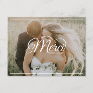 Merci Beaucoup White Script Modern Photo Wedding Postcard