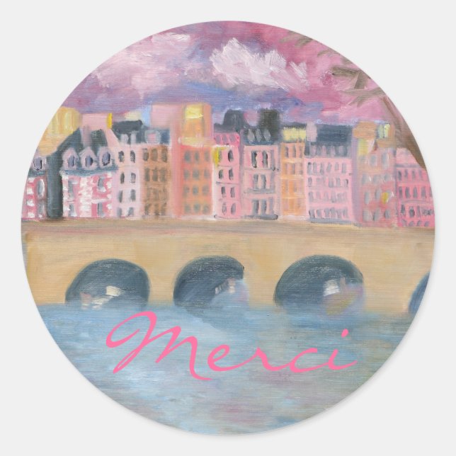 Merci Classic Round Sticker (Front)