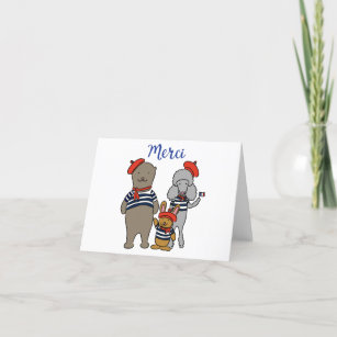 Merci Cute French Cartoon Animals Thank You Card