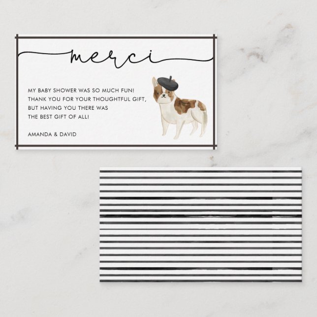 Merci French Bulldog Baby Shower Thank You Enclosu Enclosure Card (Front/Back)