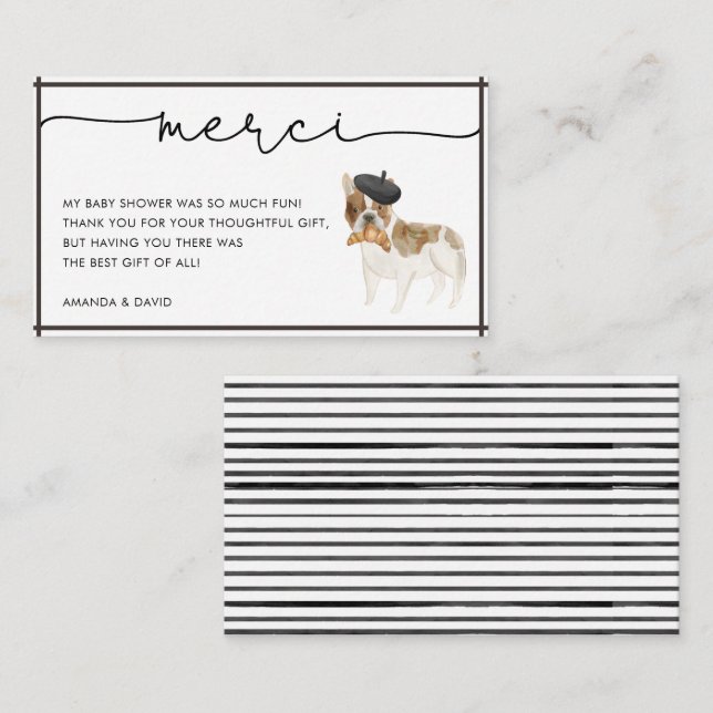 Merci French Bulldog Baby Shower Thank You Enclosure Card (Front/Back)