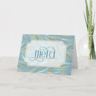 Merci French Earthy Blue Botanical Thank You Card