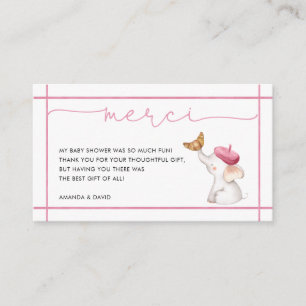 Merci French Pink Girl Baby Shower Thank You Card