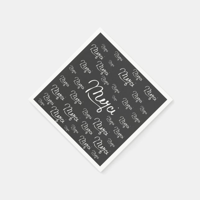 "Merci" French Quote Black & White Pattern Napkin (Corner)