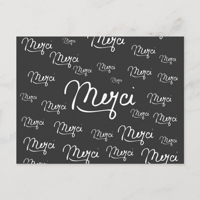 "Merci" French Quote Black & White Pattern Postcard (Front)