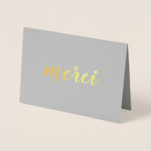 Merci French Thank You Brushstroke Script Gold Foil Card