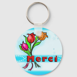 MERCI  French Thank You cartoon flowers keychain