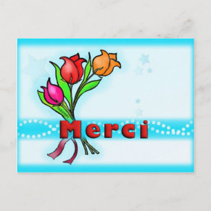 MERCI  French Thank You cute cartoon flowers Postcard
