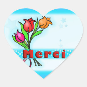 MERCI  French Thank You flowers cartoon stickers