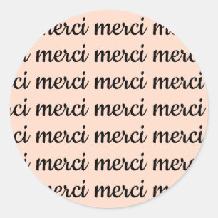 Merci French Thanks Retro Pink Black Script Classic Round Sticker