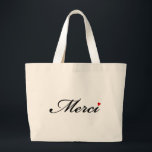 Merci, French word art with red heart Large Tote Bag<br><div class="desc">Merci,  French word art with red heart,  thank you card</div>