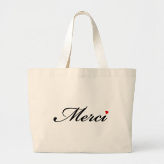 Merci, French word art with red heart Large Tote Bag
