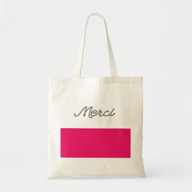 Merci French Word Thank You Pink Typography Cute Tote Bag (Front)
