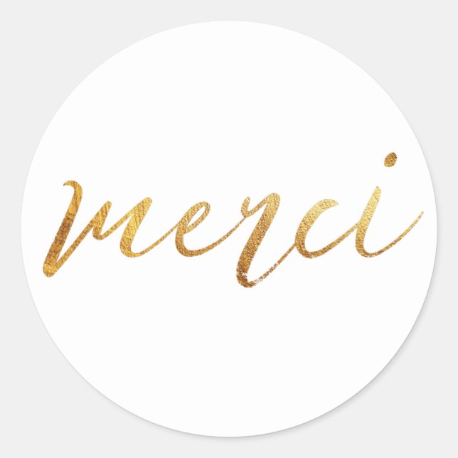 Merci Gold Elegant Thank You Classic Round Sticker (Front)